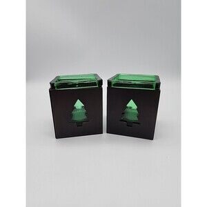 Rustic Pine Tree Candle Holders Christmas Winter Cabin Pair of Candle Holders